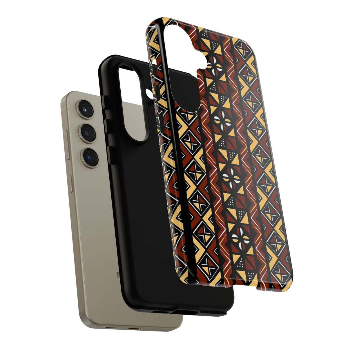 Samsung  Galaxy S24 Samsung Galaxy S24 Plus Samsung Galaxy S24 Ultra Tough Cases Brown Black Yellow African Design Pattern
