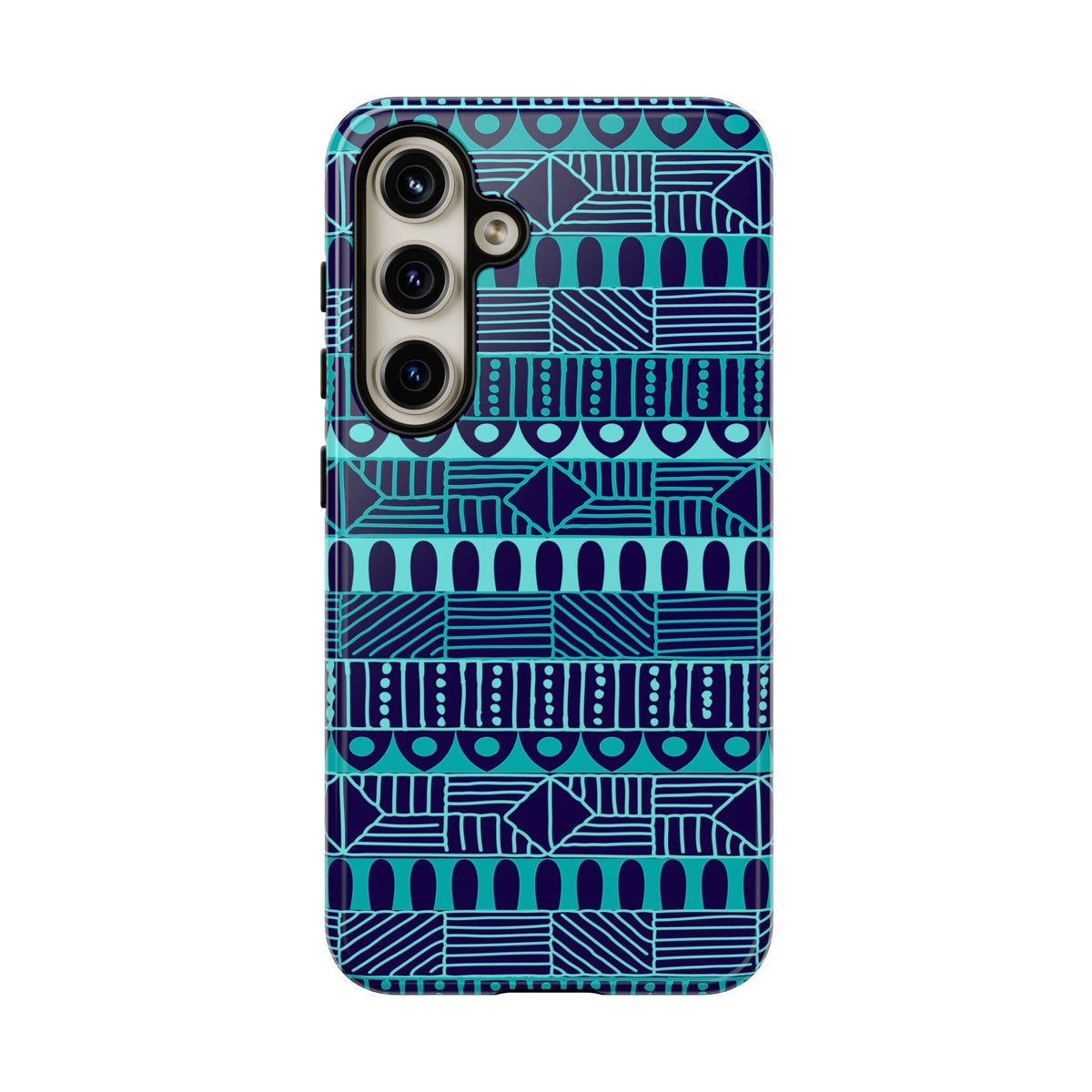 Samsung Galaxy S24 Samsung Galaxy S24 Plus Samsung Galaxy S24 Ultra Tough Cases Blue Navy Batik African Design Pattern Teal Light Blue