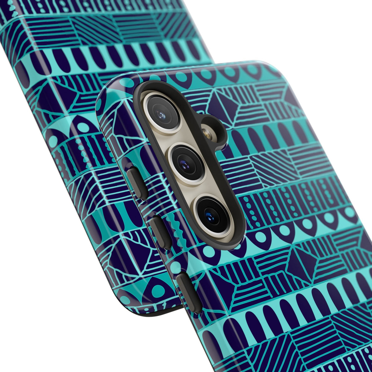 Samsung Galaxy S24 Samsung Galaxy S24 Plus Samsung Galaxy S24 Ultra Tough Cases Blue Navy Batik African Design Pattern Teal Light Blue