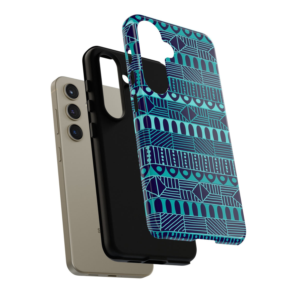 Samsung Galaxy S24 Samsung Galaxy S24 Plus Samsung Galaxy S24 Ultra Tough Cases Blue Navy Batik African Design Pattern Teal Light Blue