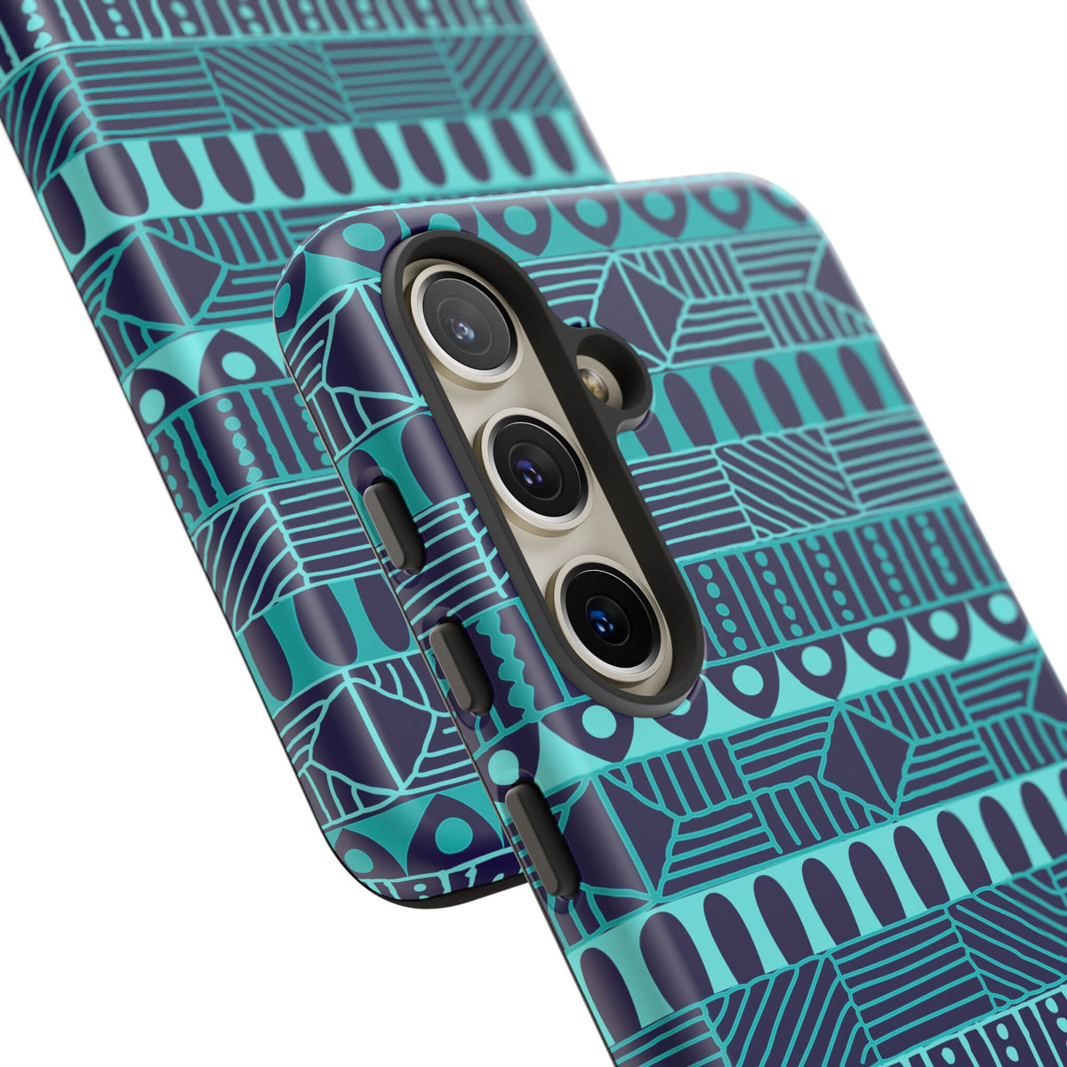 Samsung Galaxy S24 Samsung Galaxy S24 Plus Samsung Galaxy S24 Ultra Tough Cases Blue Navy Batik African Design Pattern Teal Light Blue