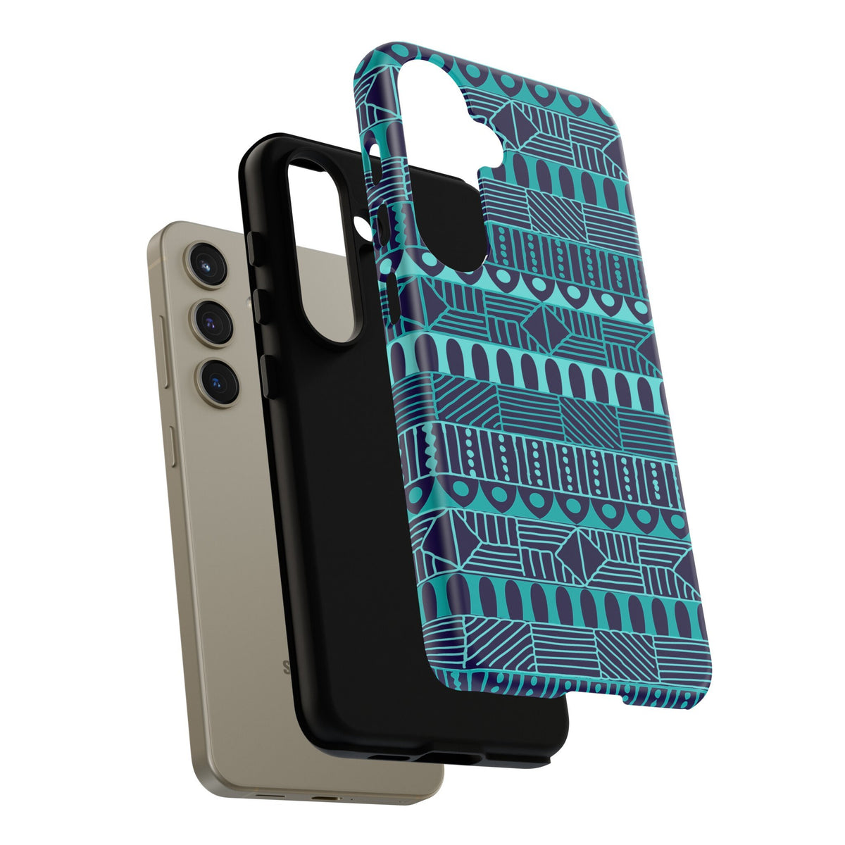 Samsung Galaxy S24 Samsung Galaxy S24 Plus Samsung Galaxy S24 Ultra Tough Cases Blue Navy Batik African Design Pattern Teal Light Blue