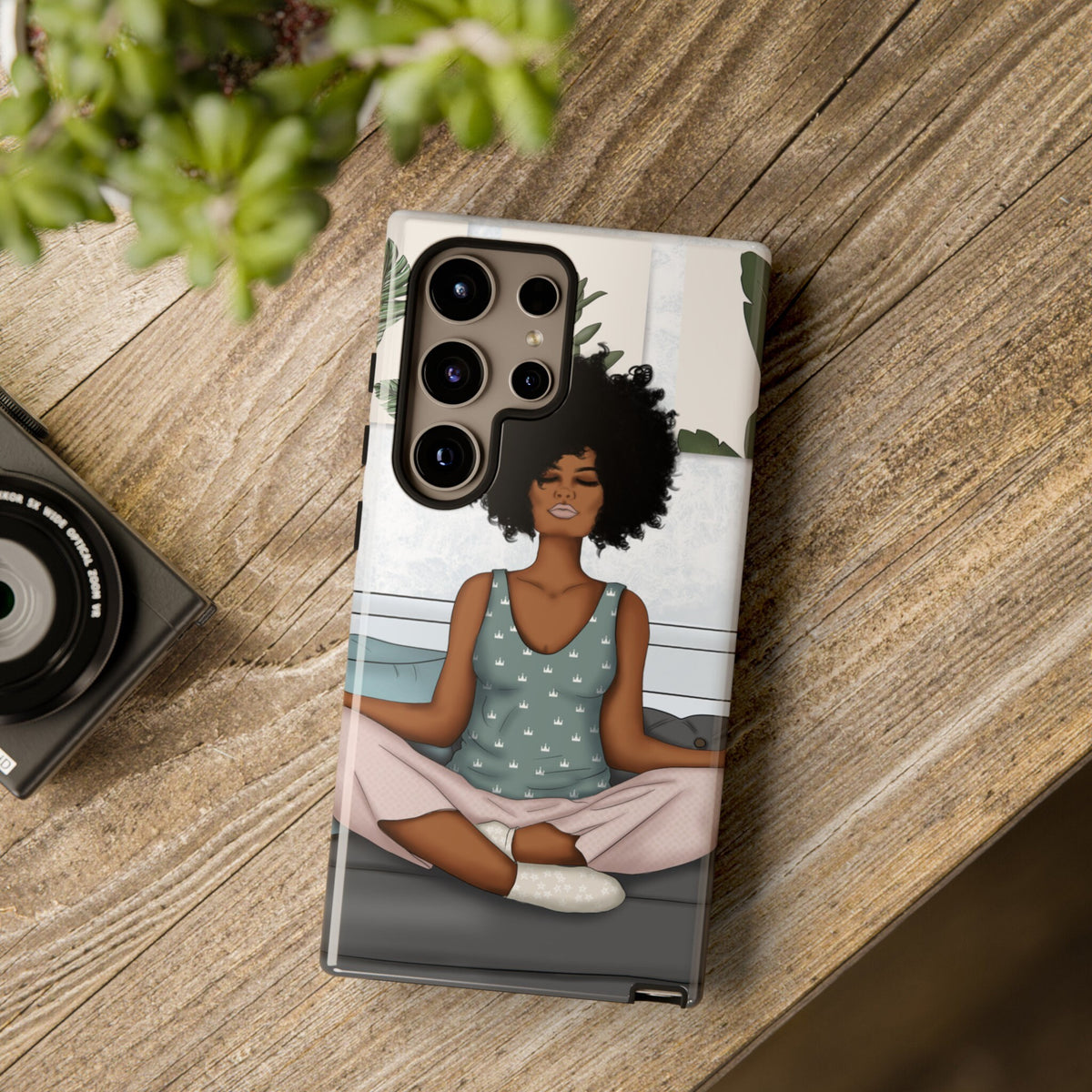 Samsung Galaxy S24 Samsung Galaxy S24 Plus Samsung Galaxy S24 Ultra Tough Cases African American Woman Black Woman Yoga Namaste Peace Joy