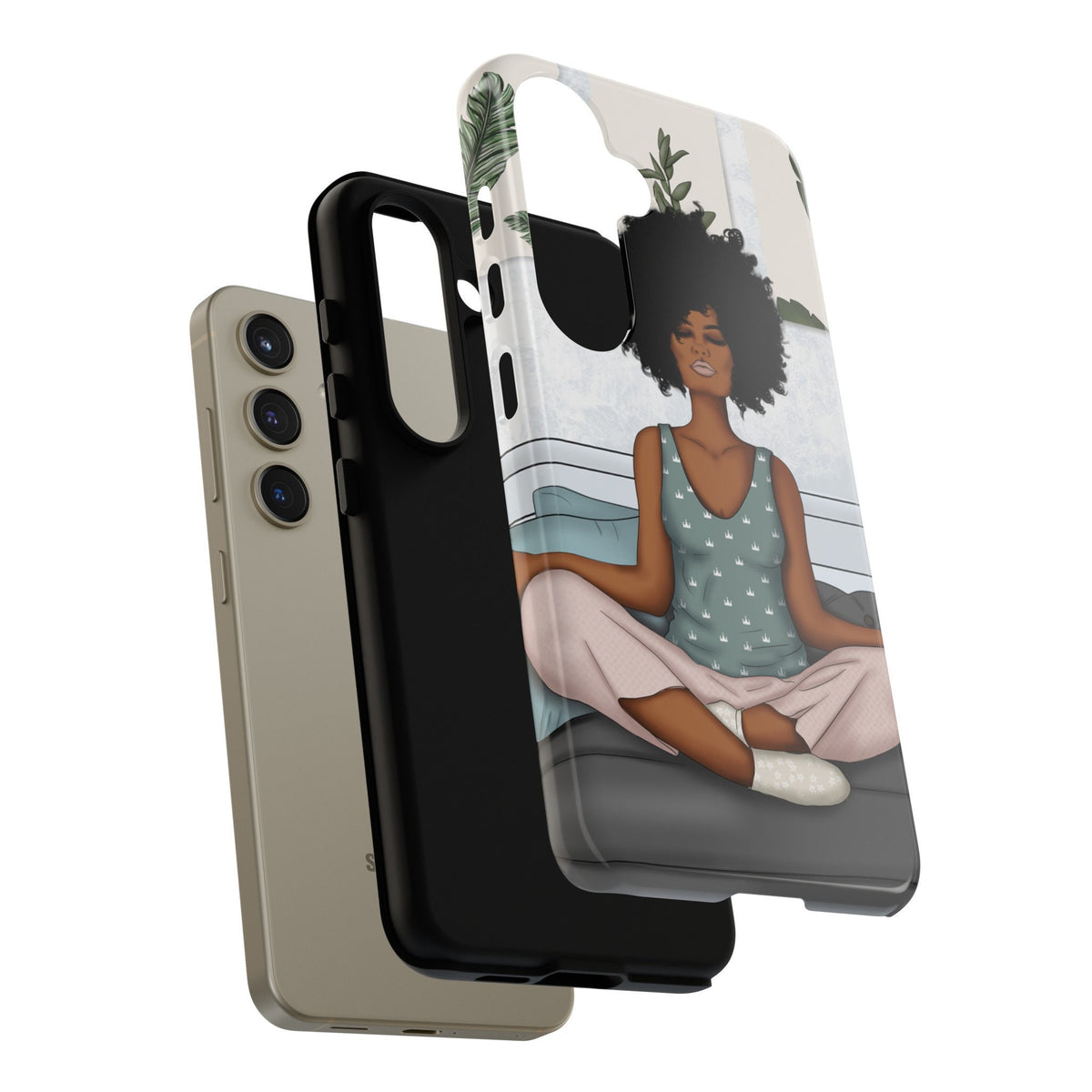Samsung Galaxy S24 Samsung Galaxy S24 Plus Samsung Galaxy S24 Ultra Tough Cases African American Woman Black Woman Yoga Namaste Peace Joy