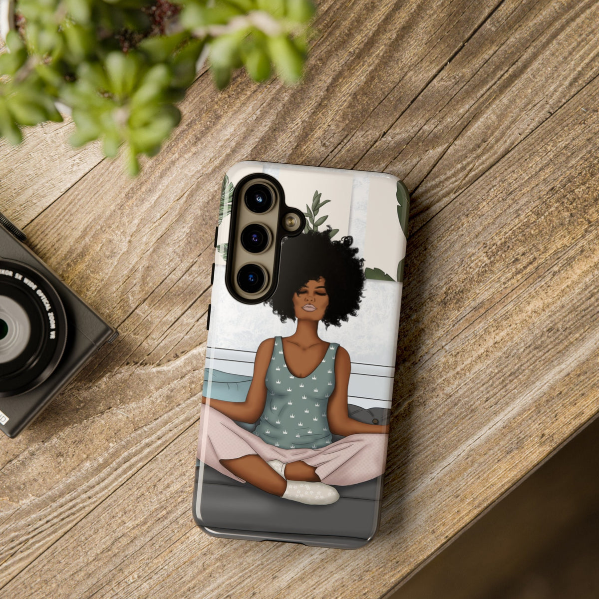 Samsung Galaxy S24 Samsung Galaxy S24 Plus Samsung Galaxy S24 Ultra Tough Cases African American Woman Black Woman Yoga Namaste Peace Joy