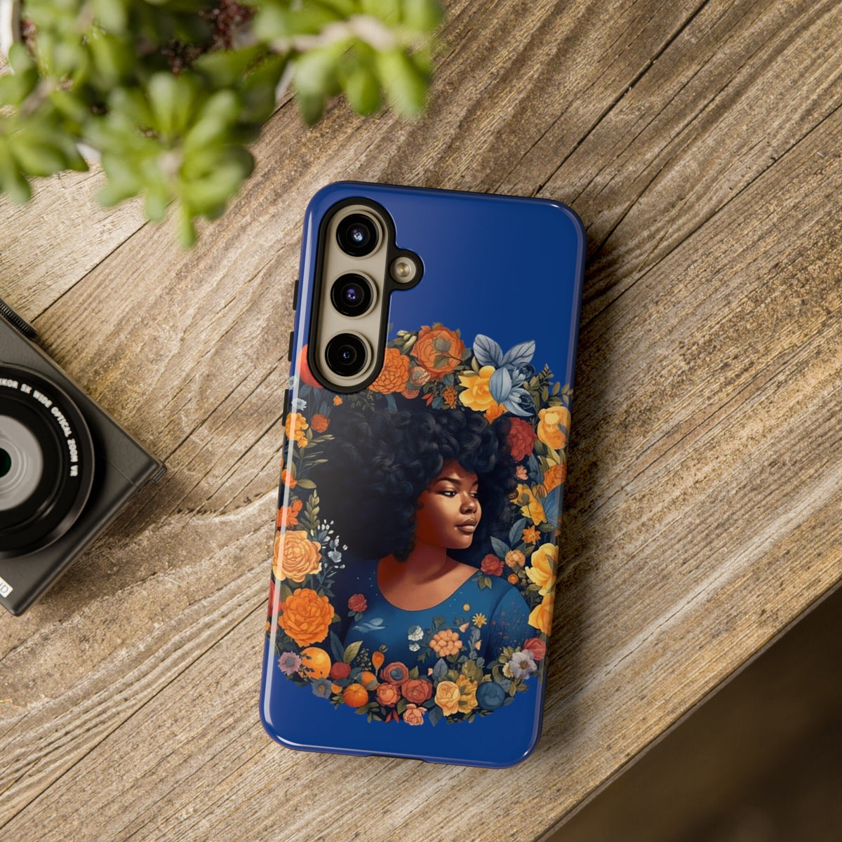 Samsung Galaxy S24 Samsung Galaxy S24 Plus Samsung Galaxy S24 Ultra Tough Case African American Black Women Flower Wreath Blue Green Orange