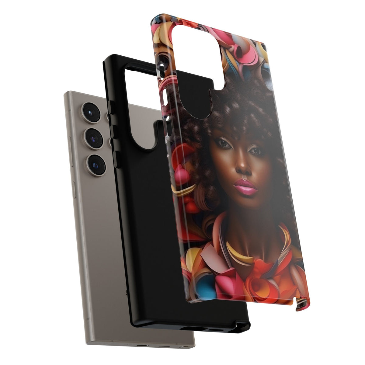 Samsung Galaxy S24 Samsung Galaxy S24 Plus Samsung Galaxy S24 Ultra Tough Case African American Woman Black Women Flowers Red Yellow Orange