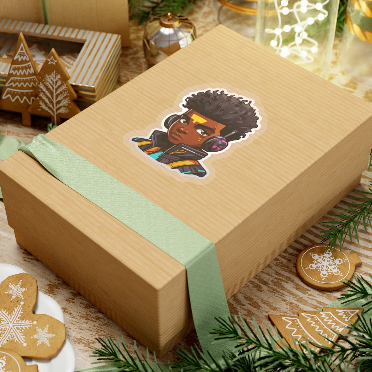 Kawaii Anime Style African American Black Young Man Boy WIth Headphones and Jacket Kiss-Cut Stickers