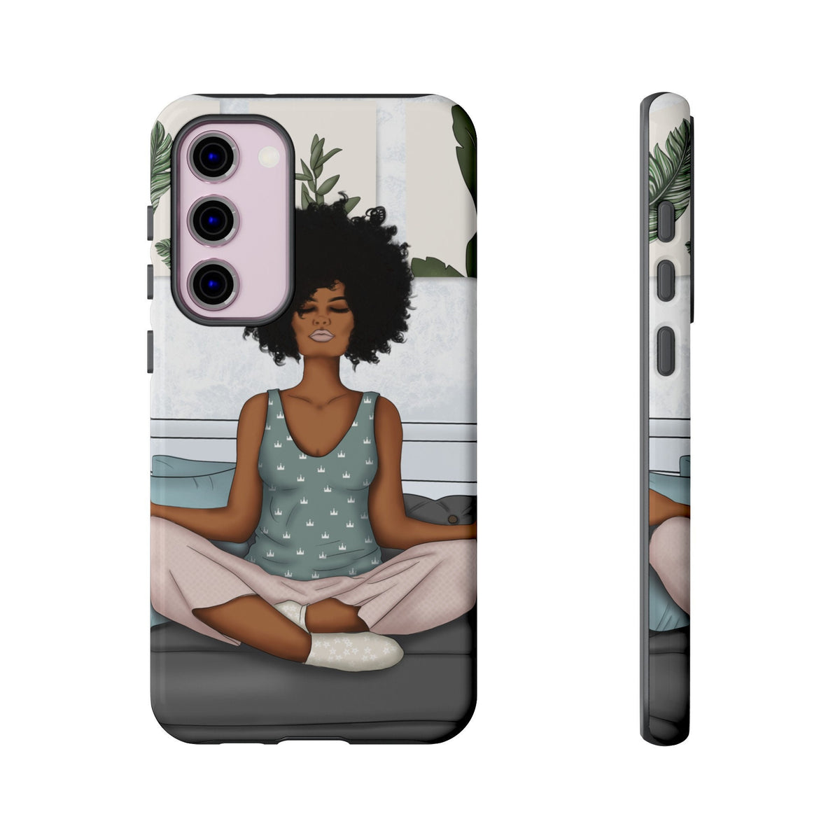 Samsung Galaxy S23 Samsung Galaxy S23 Plus Samsung Galaxy S23 Ultra Tough Cases African American Woman Black Woman Yoga Namaste Peace Joy