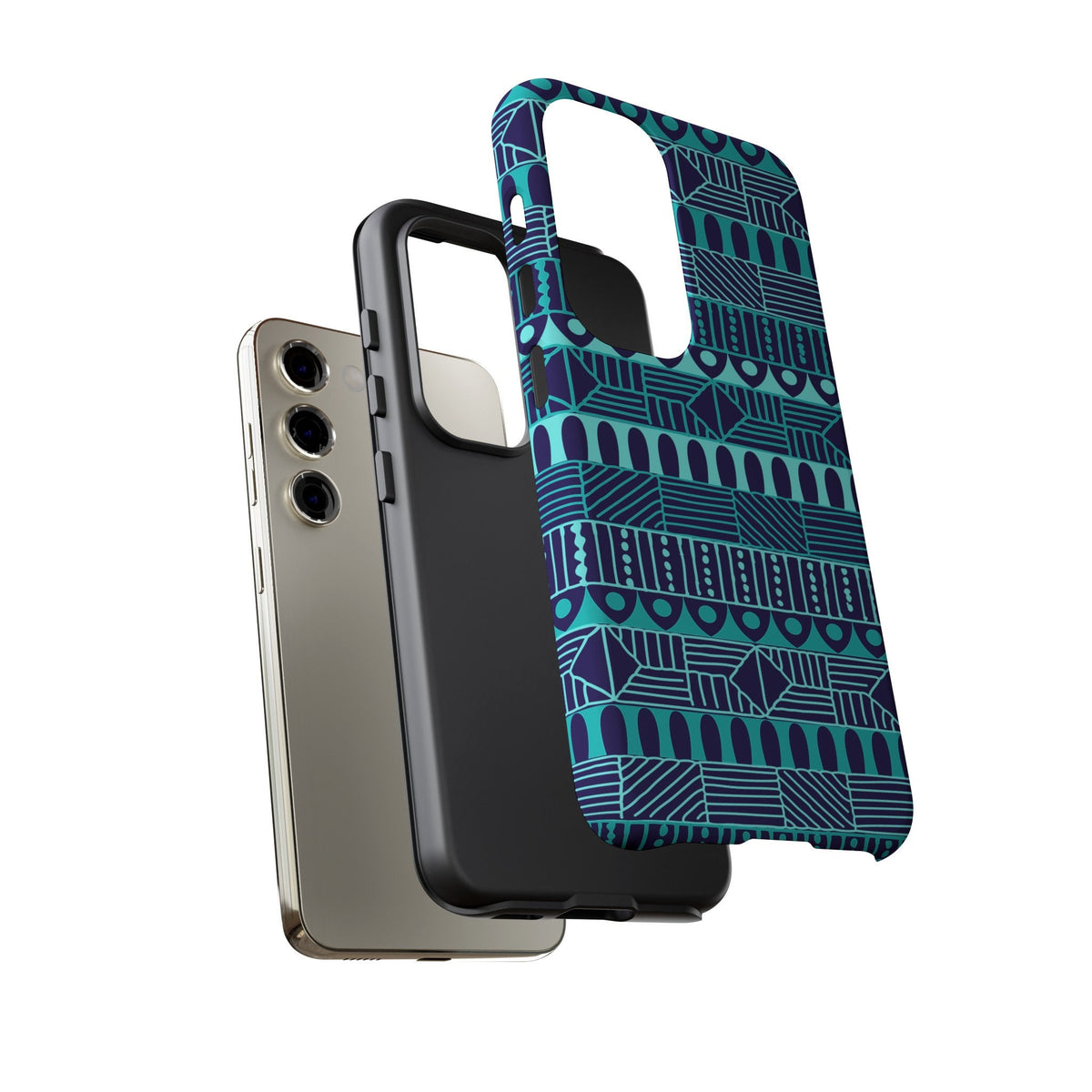 Samsung Galaxy S23 Samsung Galaxy S23 Plus Samsung Galaxy S23 Ultra Tough Cases Blue Navy Batik African Design Pattern Teal Light Blue