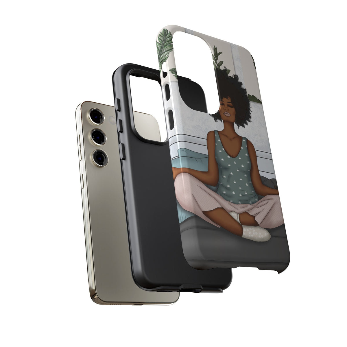 Samsung Galaxy S23 Samsung Galaxy S23 Plus Samsung Galaxy S23 Ultra Tough Cases African American Woman Black Woman Yoga Namaste Peace Joy