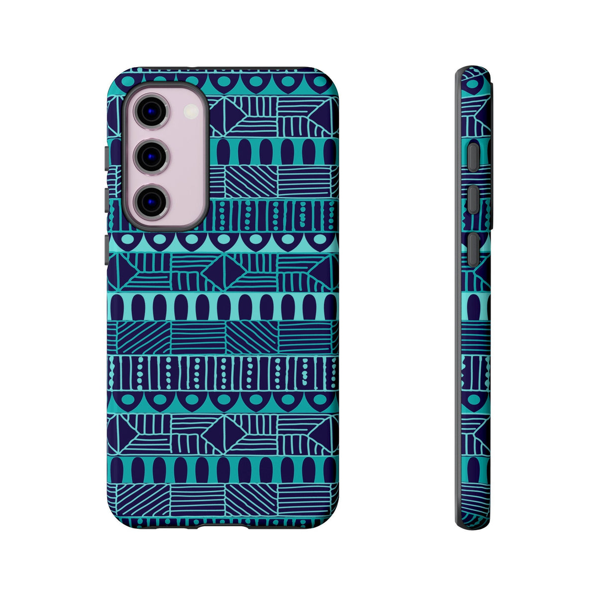 Samsung Galaxy S23 Samsung Galaxy S23 Plus Samsung Galaxy S23 Ultra Tough Cases Blue Navy Batik African Design Pattern Teal Light Blue