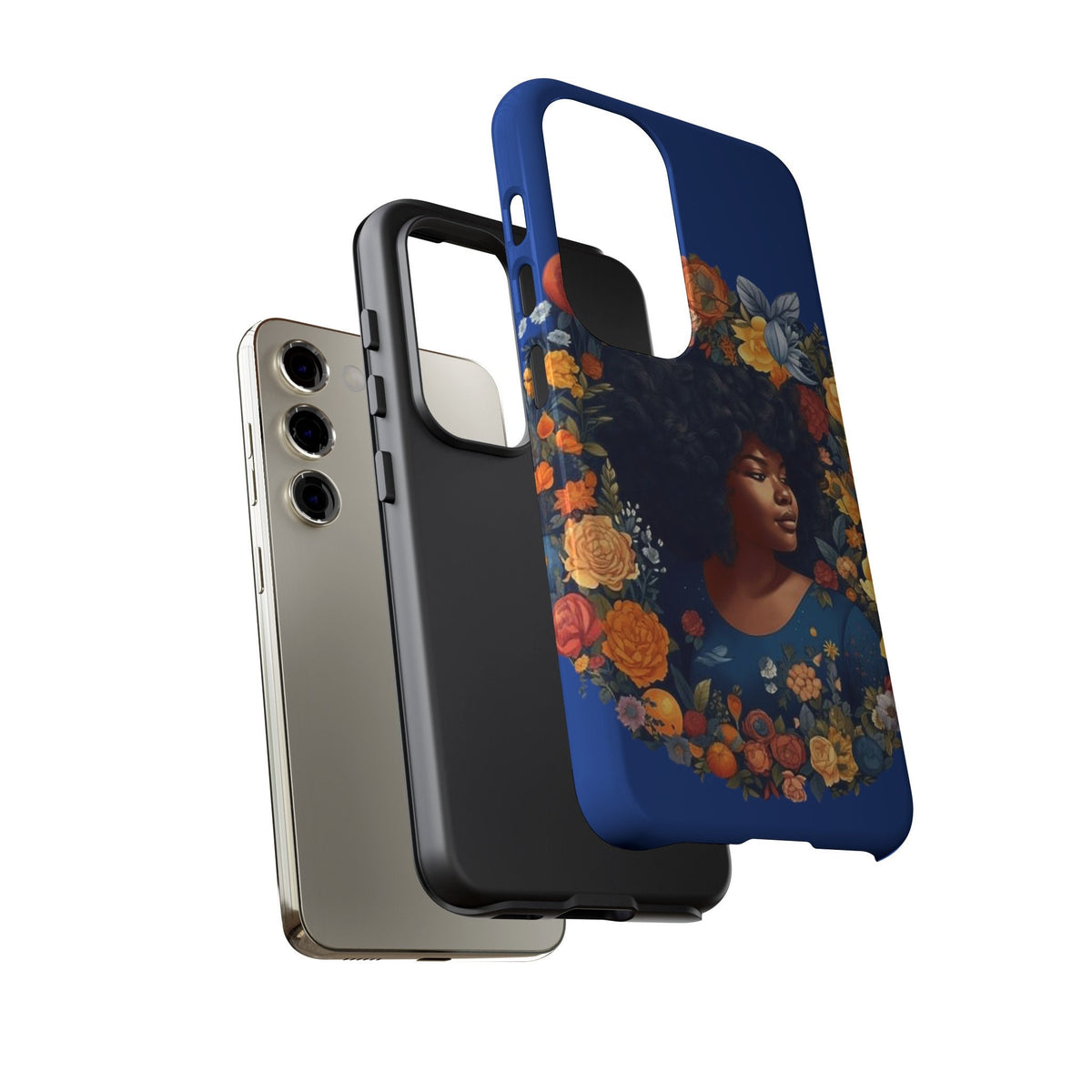 Samsung Galaxy S23 Samsung Galaxy S23 Plus Samsung Galaxy S23 Ultra Tough Case African American Black Women Flower Wreath Blue Green Orange
