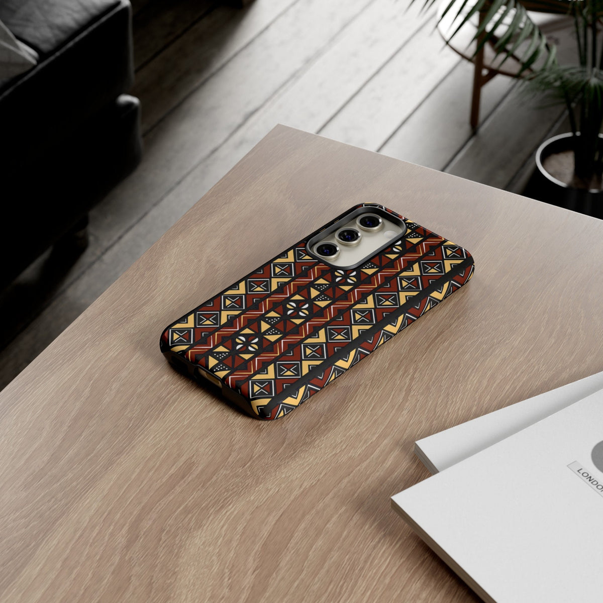 Samsung Galaxy S23 Samsung Galaxy S23 Plus Samsung Galaxy S23 Ultra Tough Cases Brown Black Yellow African Design Pattern