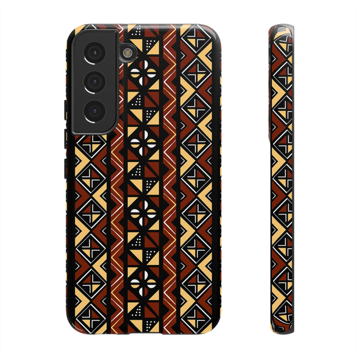 Samsung Galaxy S22 Samsung Galaxy S22 Plus Samsung Galaxy S22 Ultra Tough Cases Brown Black Yellow African Design Pattern