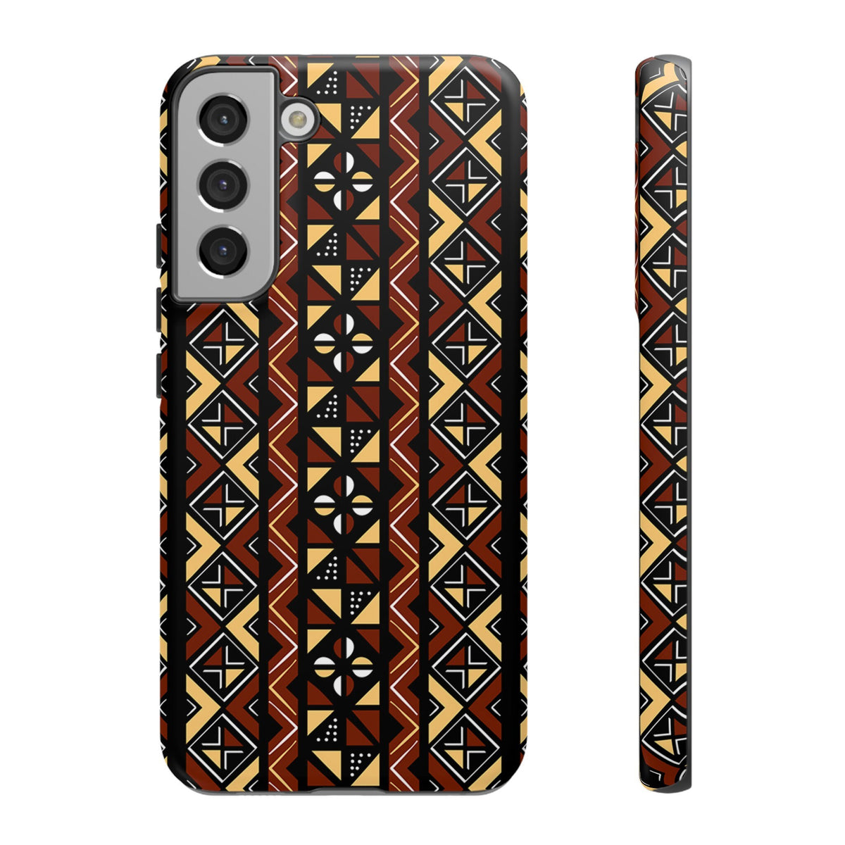 Samsung Galaxy S22 Samsung Galaxy S22 Plus Samsung Galaxy S22 Ultra Tough Cases Brown Black Yellow African Design Pattern