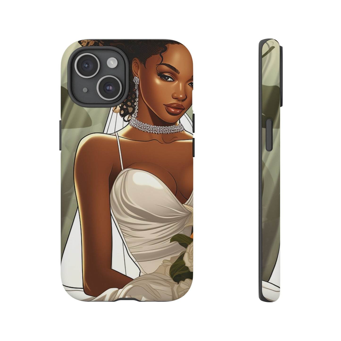 iPhone 15, iPhone 15 Pro, iPhone 15 Plus, iPhone 15 Pro Max Tough Cases African American Bride Black bride wedding Dress Wedding Gown