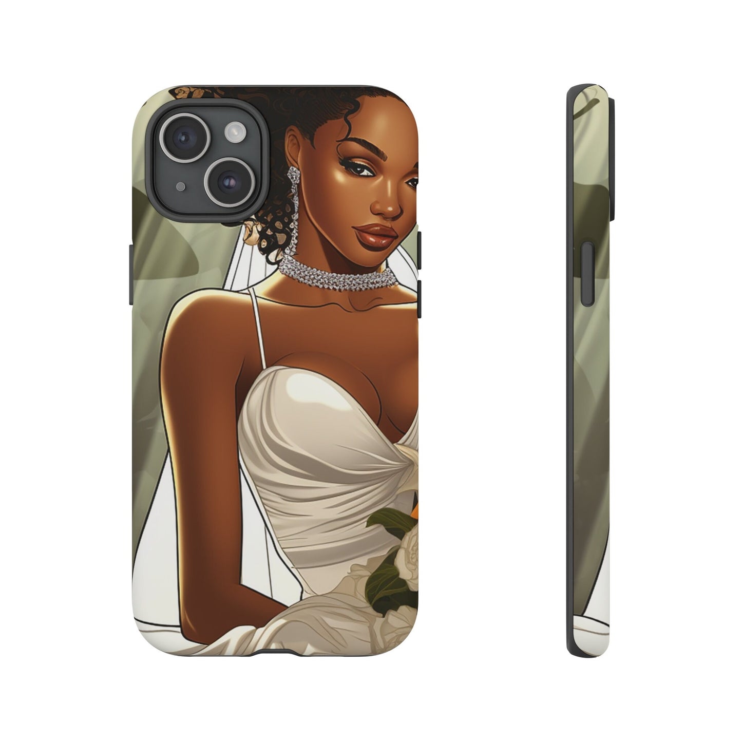 iPhone 15, iPhone 15 Pro, iPhone 15 Plus, iPhone 15 Pro Max Tough Cases African American Bride Black bride wedding Dress Wedding Gown