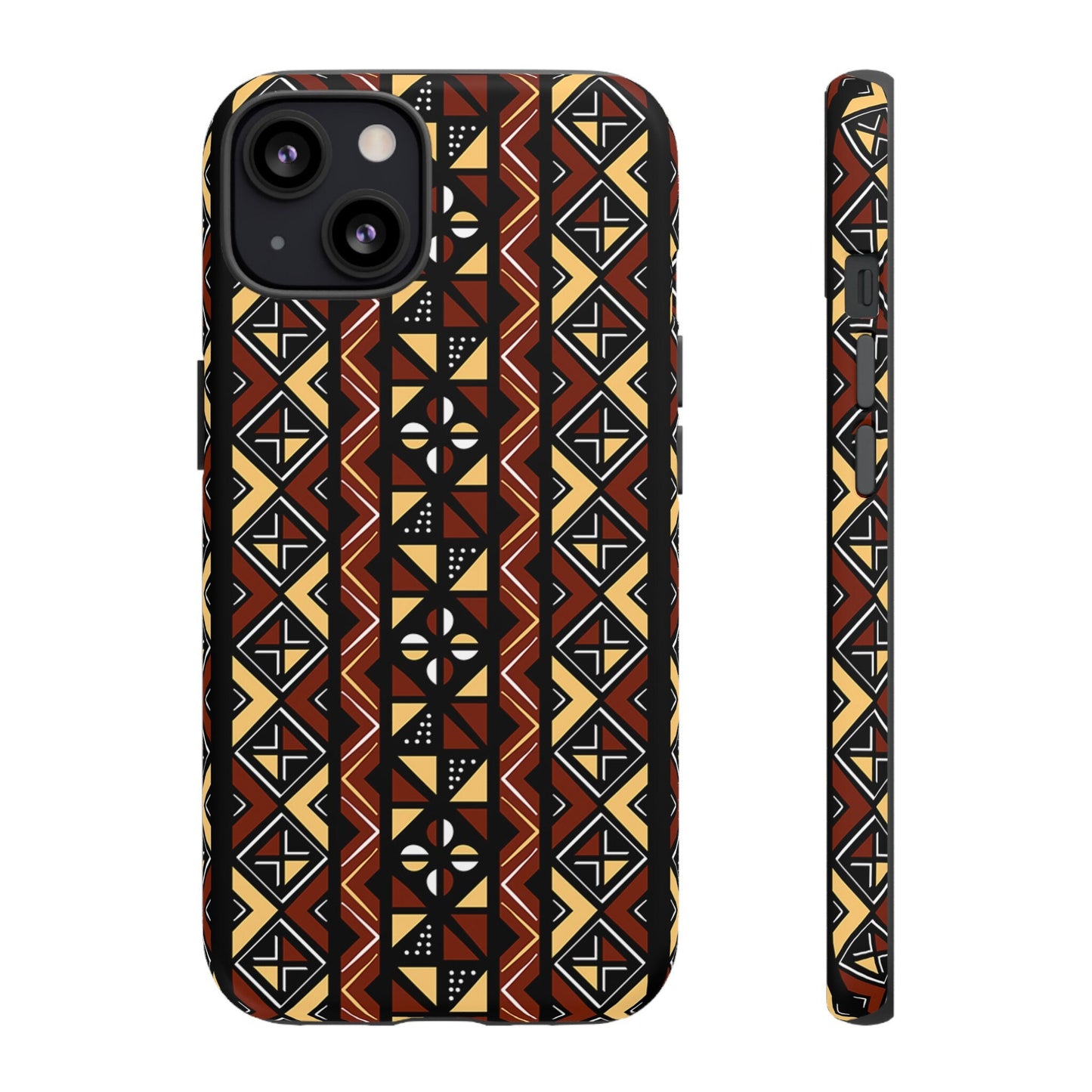 iPhone 13, iPhone 13 Pro, iPhone 13 Mini, iPhone 13 Pro Max Tough Cases Brown Black Yellow African Design Pattern