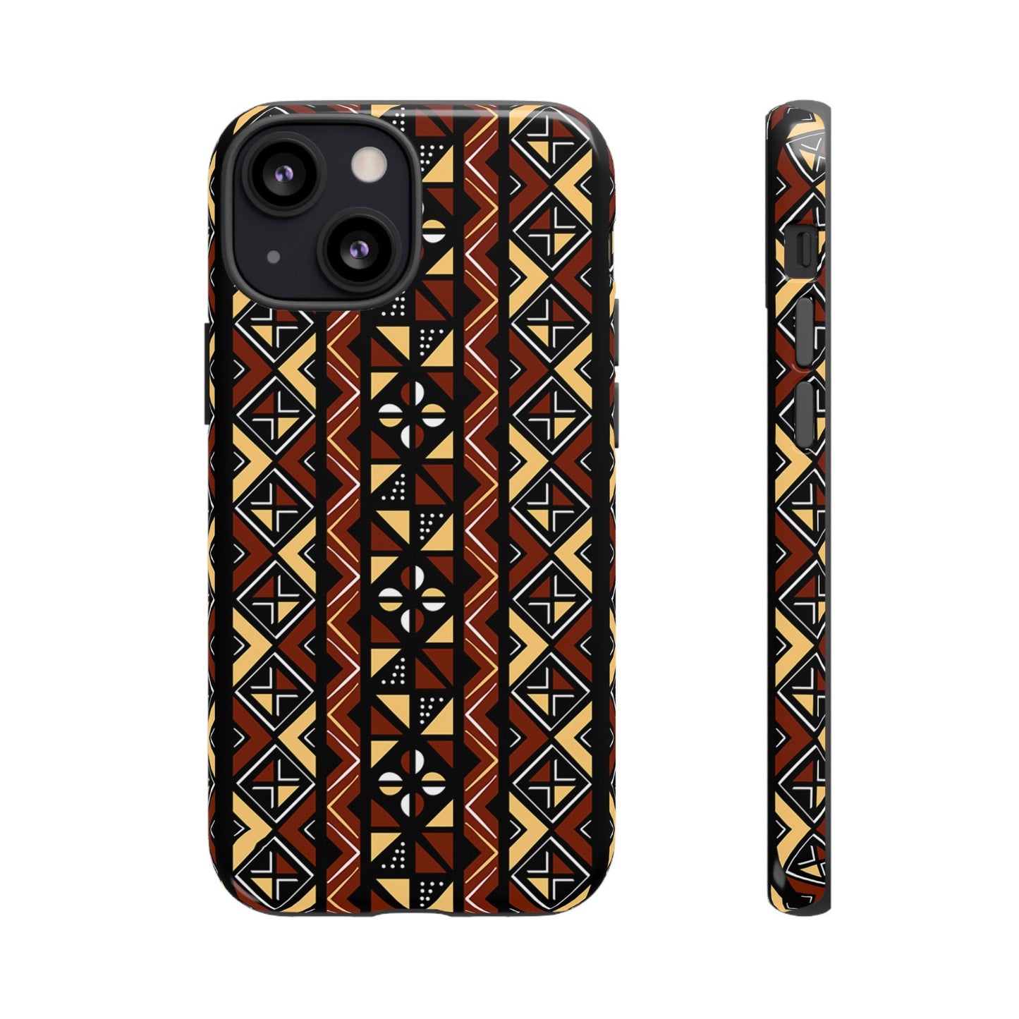 iPhone 13, iPhone 13 Pro, iPhone 13 Mini, iPhone 13 Pro Max Tough Cases Brown Black Yellow African Design Pattern