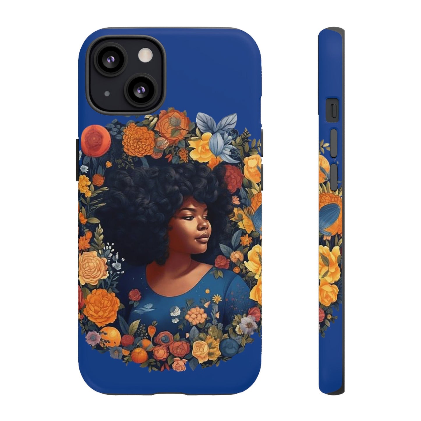 iPhone 13,  iPhone 13 Pro, iPhone 13 Mini, iPhone 13 Pro Max  Tough Cases African American Black Women in Flower Wreath Blue Green Orange