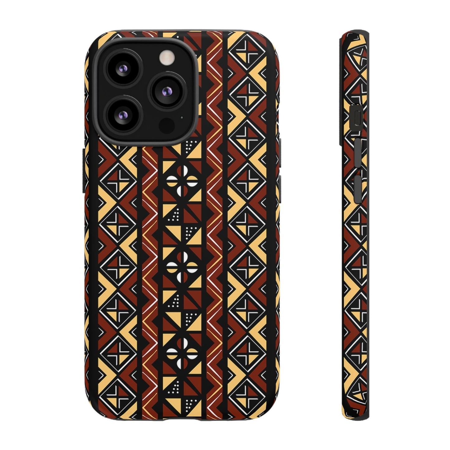 iPhone 13, iPhone 13 Pro, iPhone 13 Mini, iPhone 13 Pro Max Tough Cases Brown Black Yellow African Design Pattern