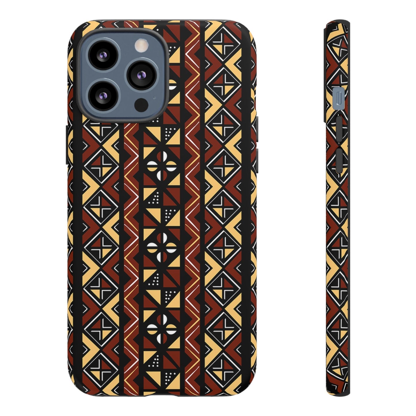 iPhone 13, iPhone 13 Pro, iPhone 13 Mini, iPhone 13 Pro Max Tough Cases Brown Black Yellow African Design Pattern