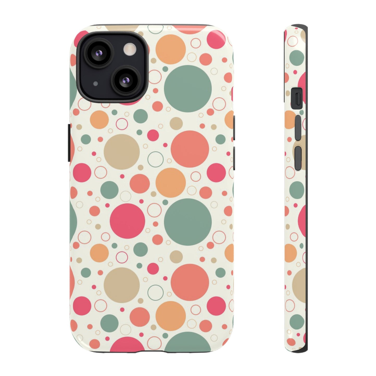 iPhone 13, iPhone 13 Pro, iPhone 13 Mini, iPhone 13 Pro Max Tough Cases Bubbles Coral Green Yellow Circles Round Colors