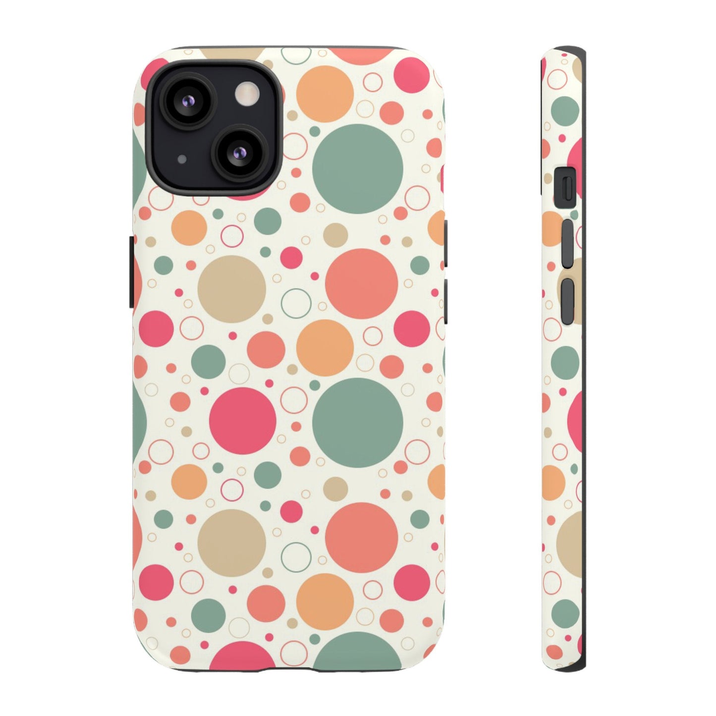 iPhone 13, iPhone 13 Pro, iPhone 13 Mini, iPhone 13 Pro Max Tough Cases Bubbles Coral Green Yellow Circles Round Colors