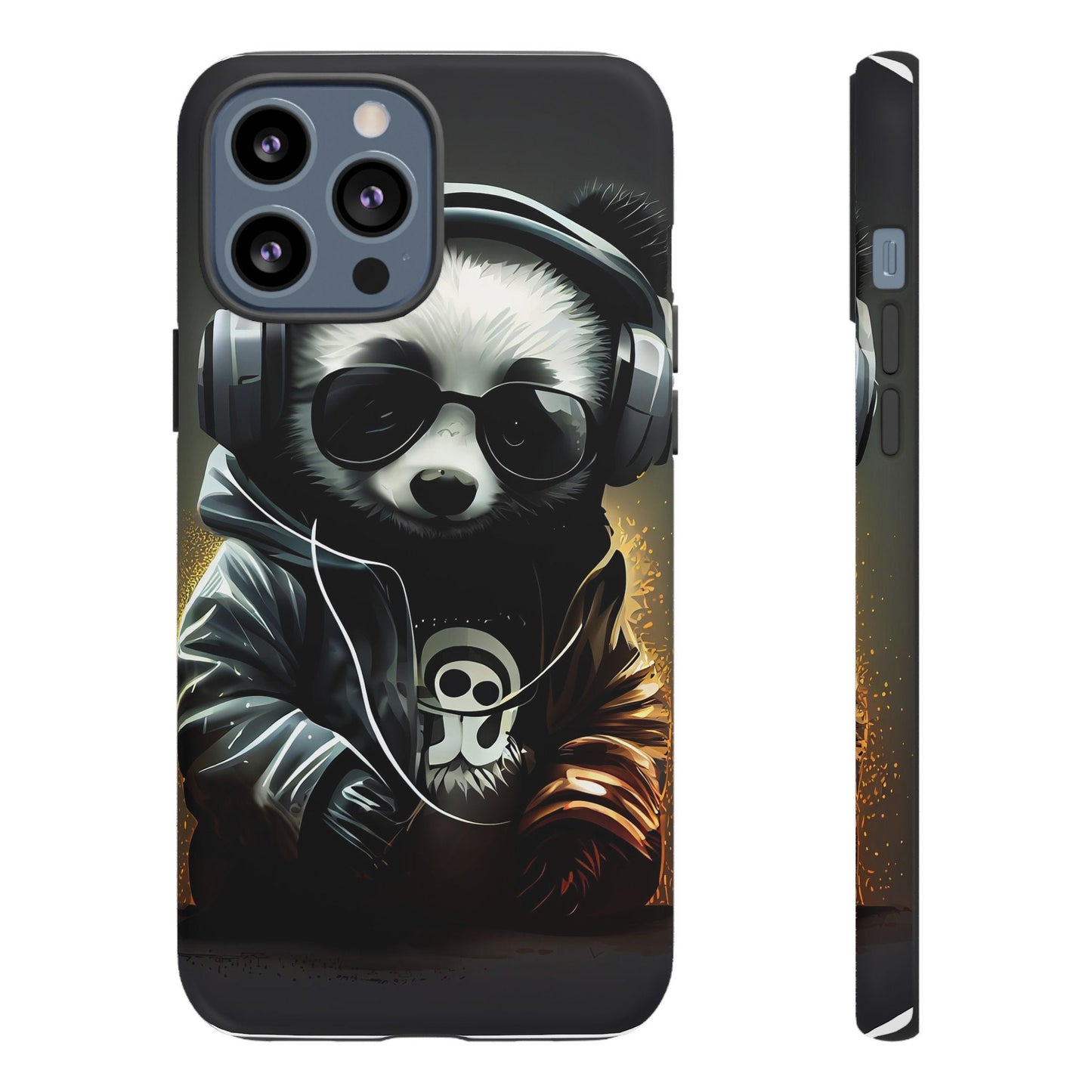 iPhone 13, iPhone 13 Pro, iPhone 13 Mini, iPhone 13 Pro Max Tough Cases Black White Panda With Headphones Audiophile Stereo headset bear