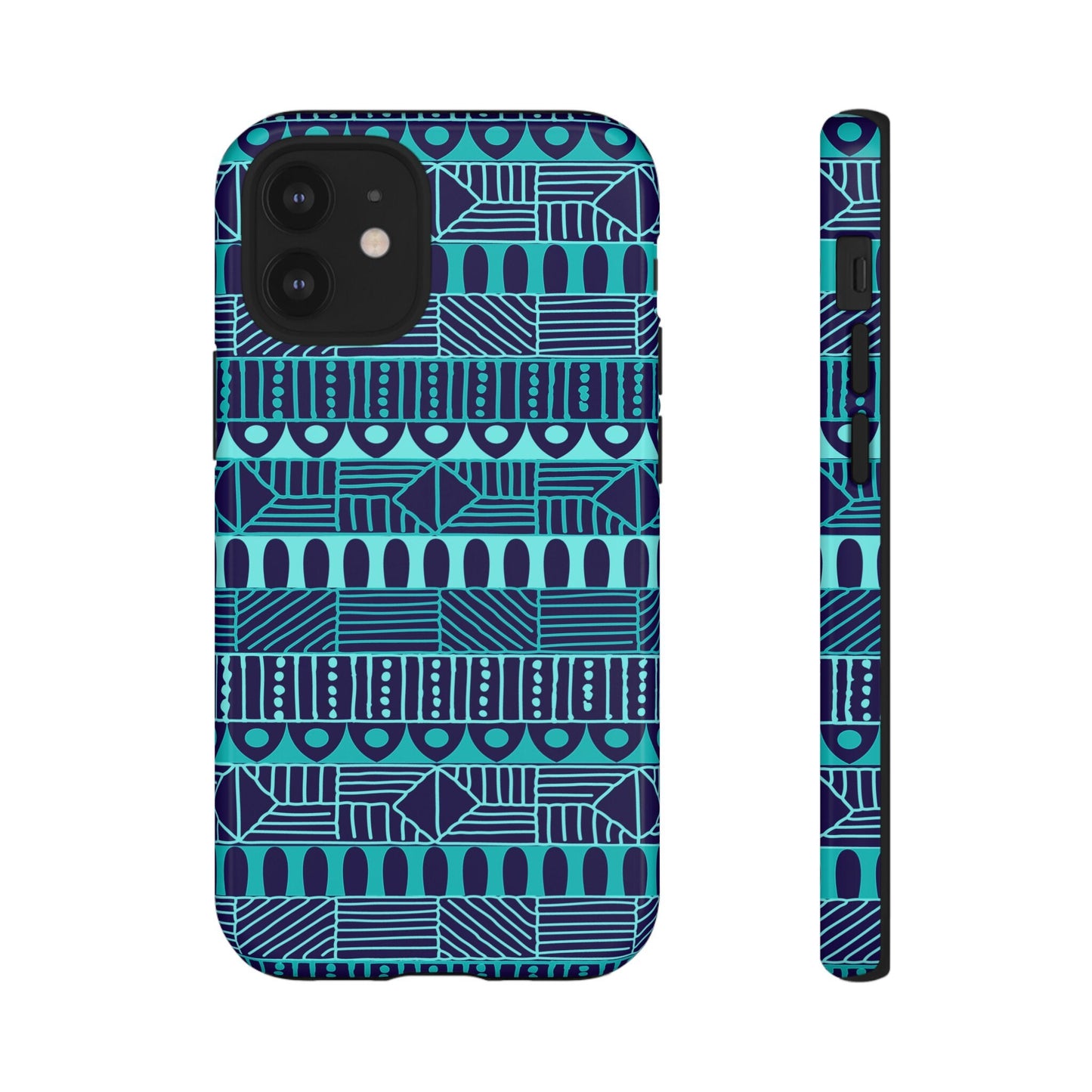 iPhone 12, iPhone 12 Pro, iPhone 12 Mini, iPhone 12 Pro Max Tough Cases Blue Navy Batik African Design Pattern Teal Light Blue