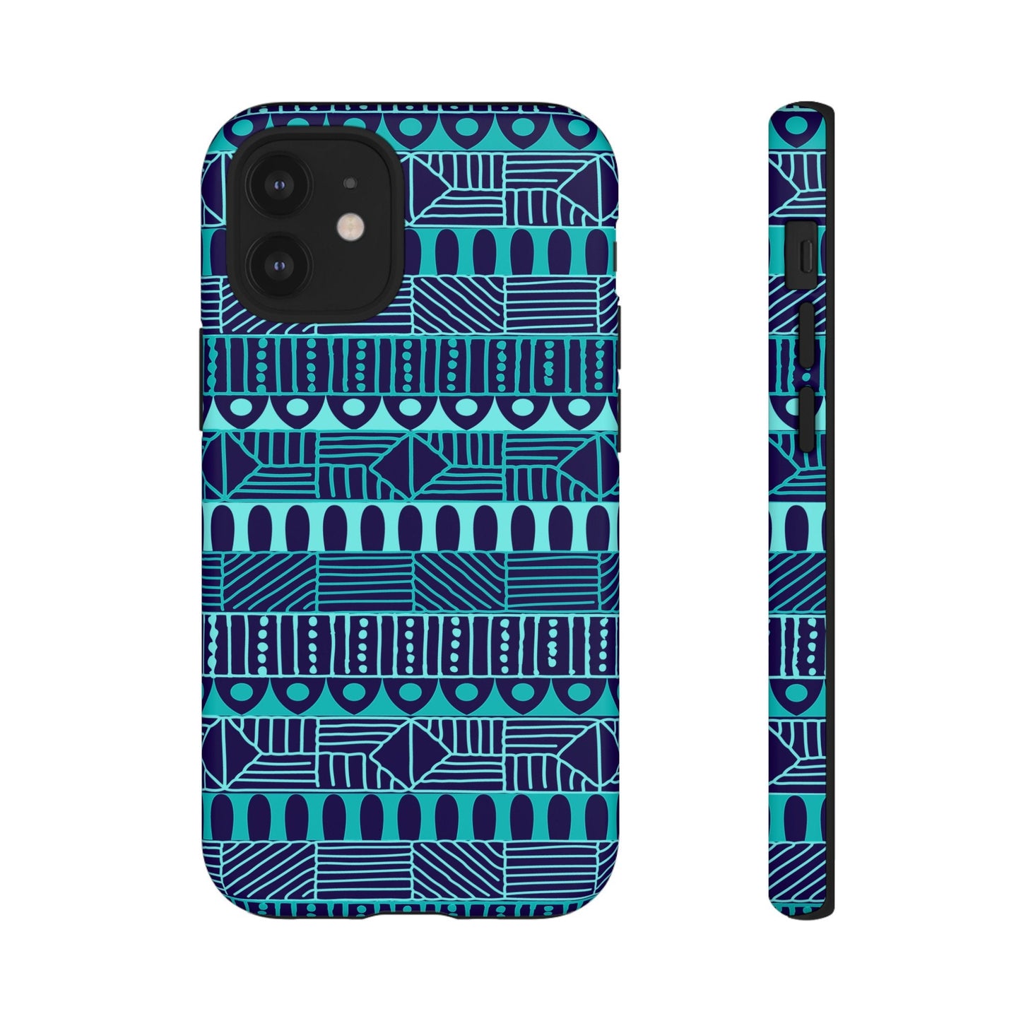 iPhone 12, iPhone 12 Pro, iPhone 12 Mini, iPhone 12 Pro Max Tough Cases Blue Navy Batik African Design Pattern Teal Light Blue
