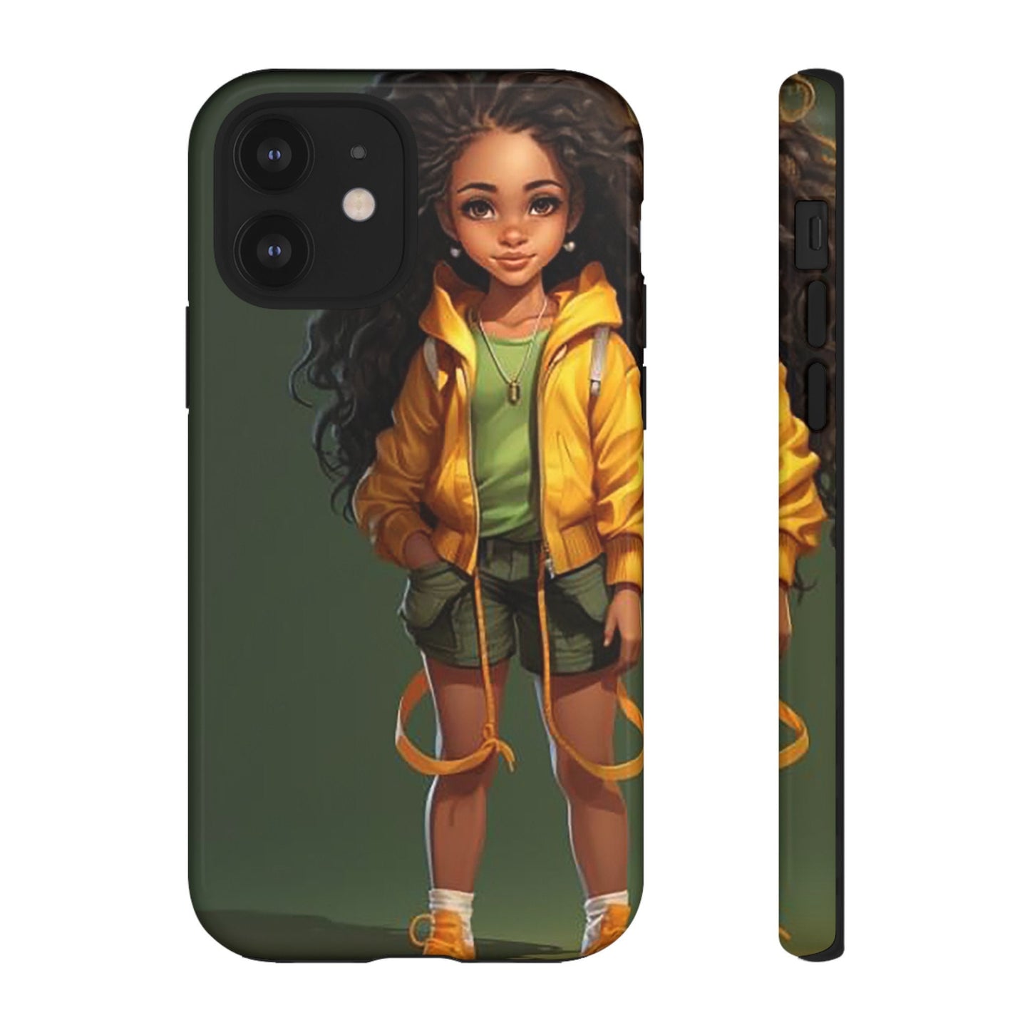 iPhone 12, iPhone 12 Pro, iPhone 12 Mini, iPhone 12 Pro Max Tough Case African American Young Woman Black in Yellow Hoodie Yellow Sweatshirt