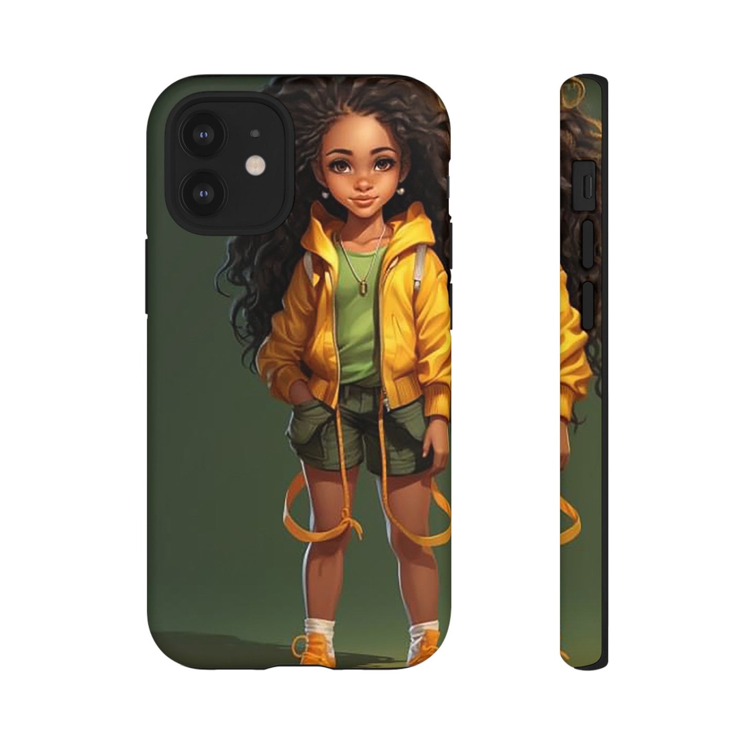 iPhone 12, iPhone 12 Pro, iPhone 12 Mini, iPhone 12 Pro Max Tough Case African American Young Woman Black in Yellow Hoodie Yellow Sweatshirt