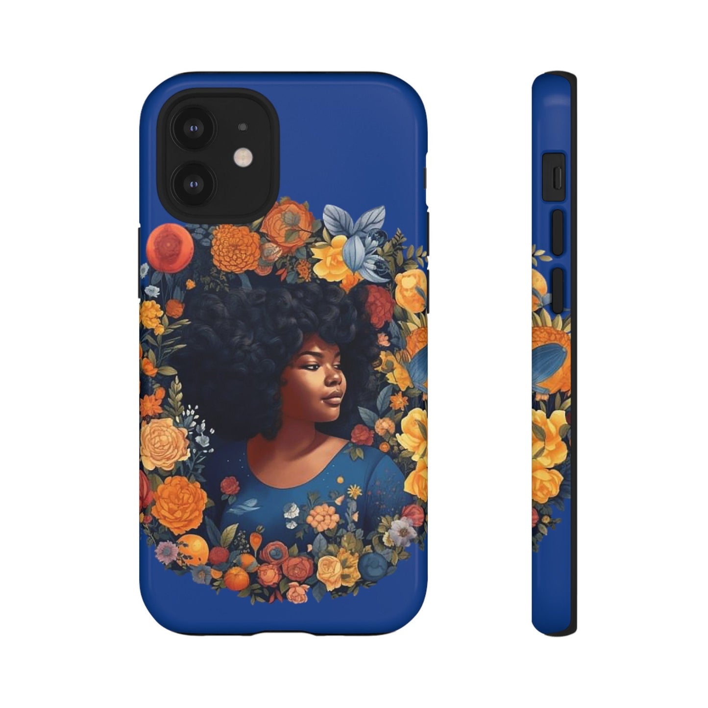 iPhone 12, iPhone 12 Pro, iPhone 12 Mini, iPhone 12 Pro Max Tough Cases African American Black Women in Flower Wreath Blue Green Orange