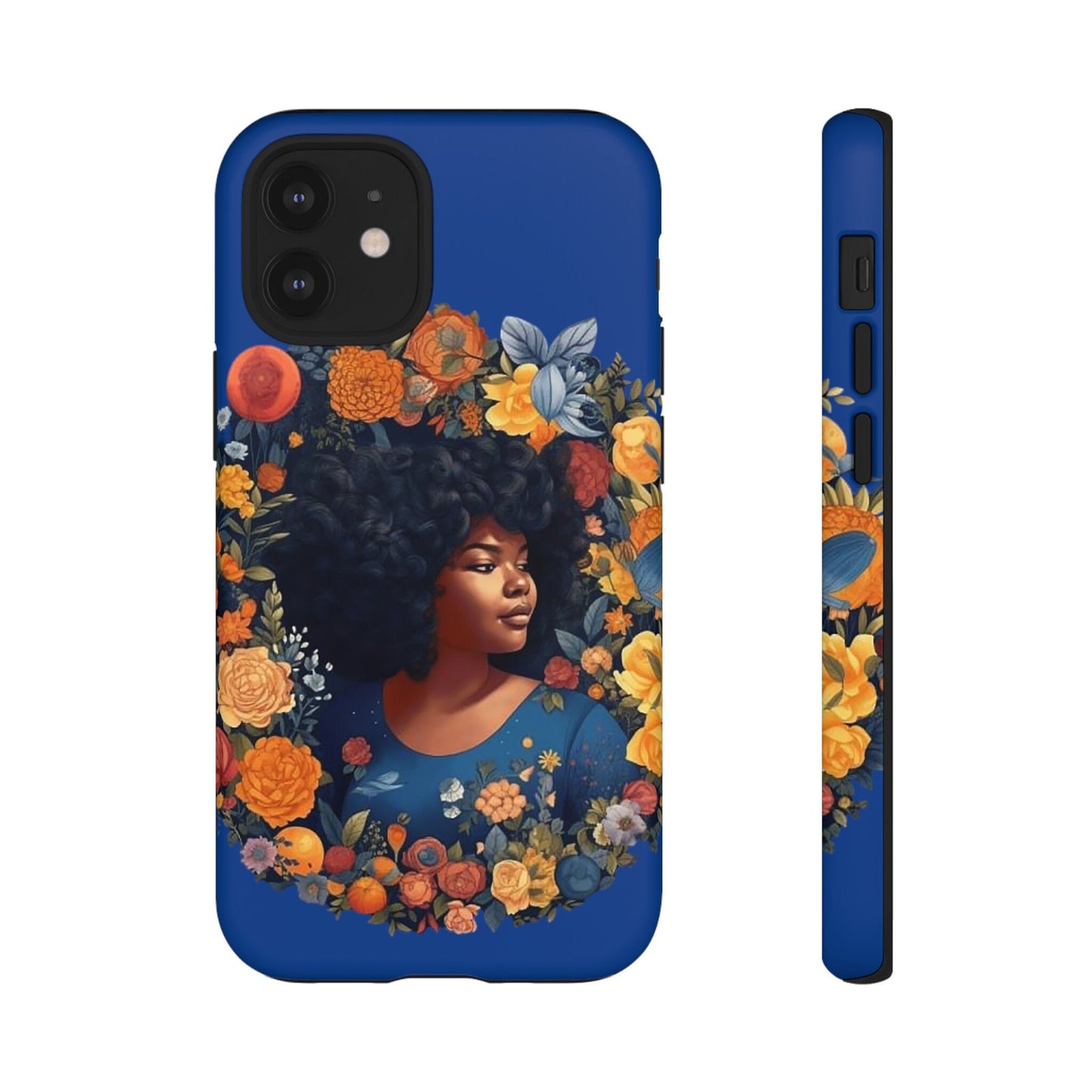 iPhone 12, iPhone 12 Pro, iPhone 12 Mini, iPhone 12 Pro Max Tough Cases African American Black Women in Flower Wreath Blue Green Orange