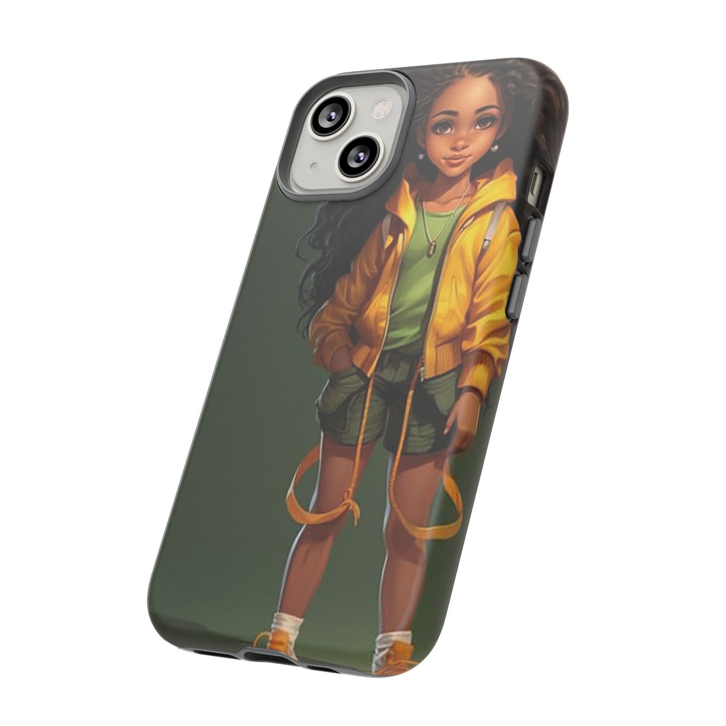 iPhone 14, iPhone 14 Pro, iPhone 14 Plus, iPhone 14 Pro Max Tough Case African American Young Woman Black in Yellow Hoodie Yellow Sweatshirt