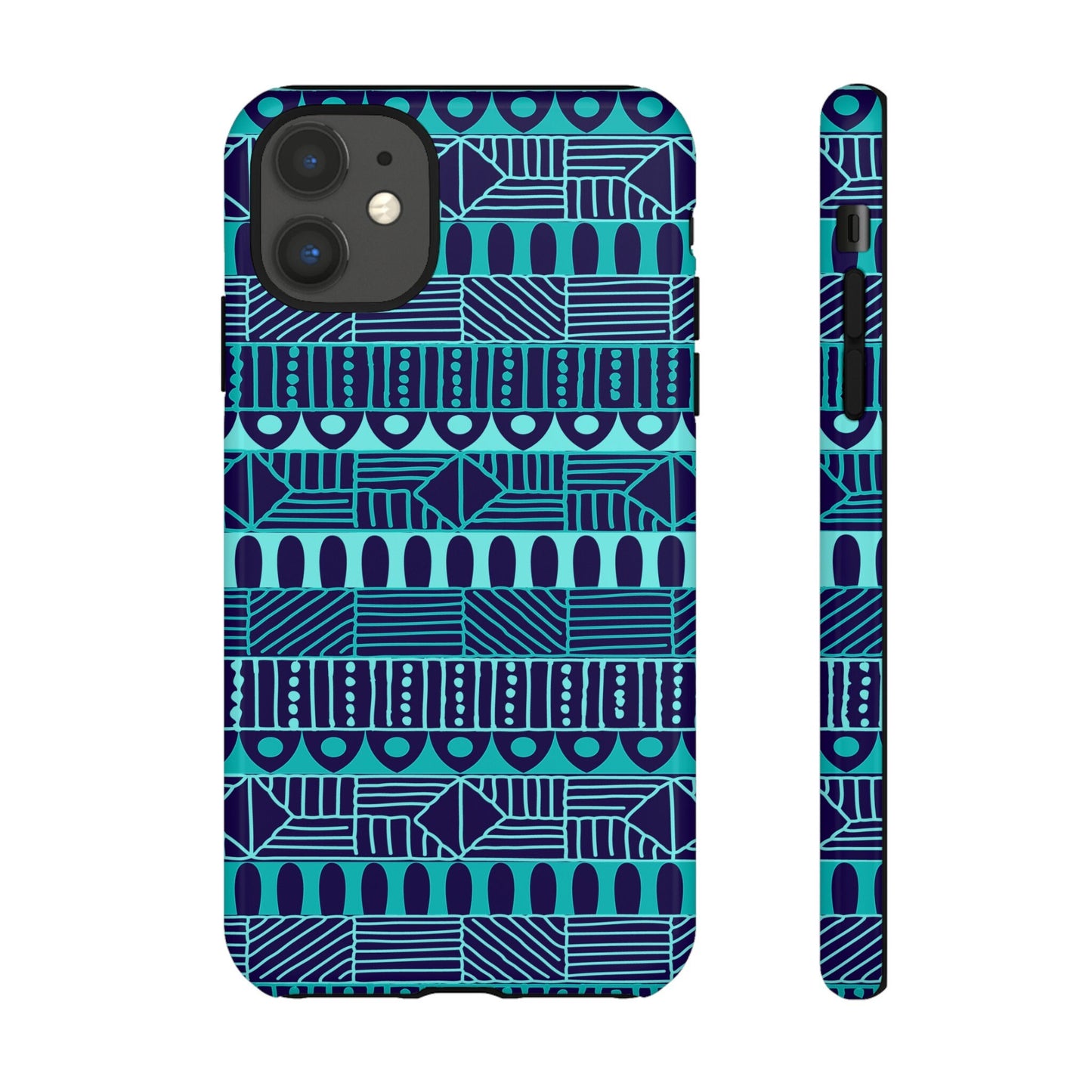 iPhone 11,  iPhone 11 Pro, iPhone 11 Tough Cases Blue Navy Batik African Design Pattern Teal Light Blue