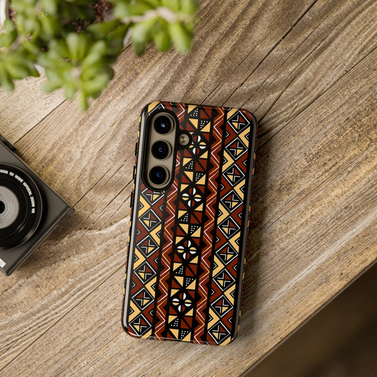 Samsung  Galaxy S24 Samsung Galaxy S24 Plus Samsung Galaxy S24 Ultra Tough Cases Brown Black Yellow African Design Pattern