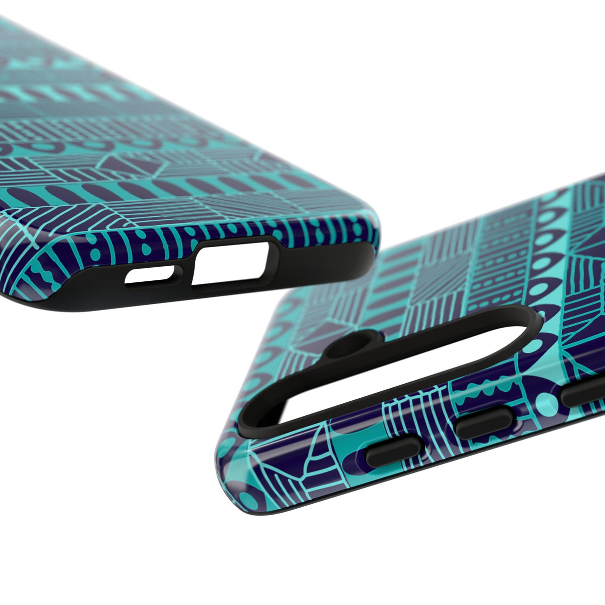 Samsung Galaxy S24 Samsung Galaxy S24 Plus Samsung Galaxy S24 Ultra Tough Cases Blue Navy Batik African Design Pattern Teal Light Blue