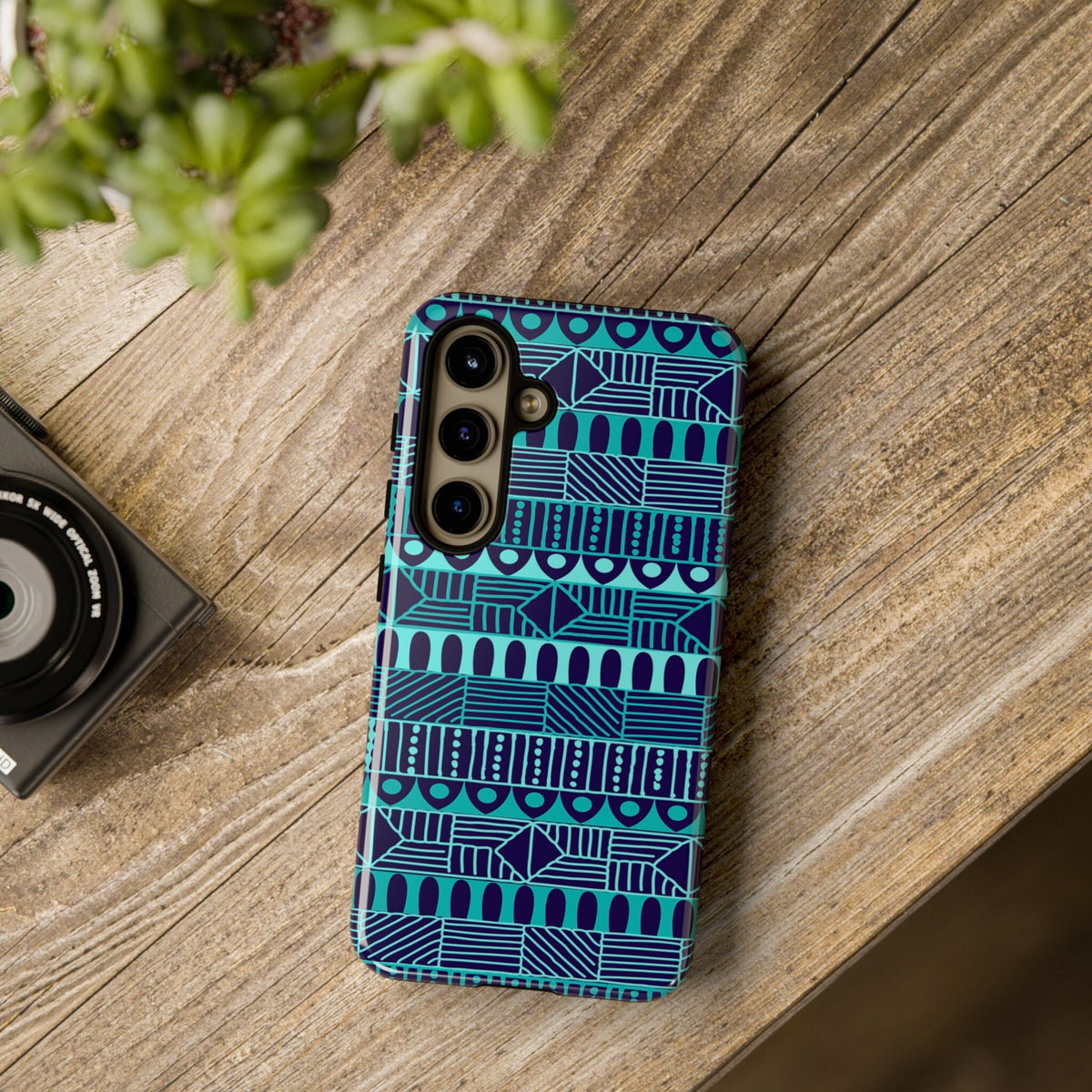 Samsung Galaxy S24 Samsung Galaxy S24 Plus Samsung Galaxy S24 Ultra Tough Cases Blue Navy Batik African Design Pattern Teal Light Blue