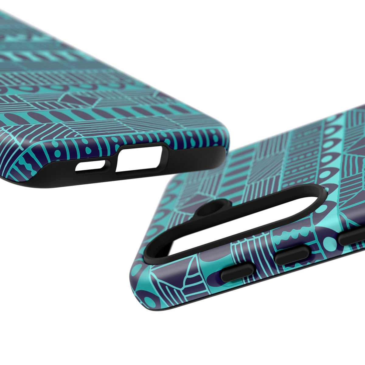 Samsung Galaxy S24 Samsung Galaxy S24 Plus Samsung Galaxy S24 Ultra Tough Cases Blue Navy Batik African Design Pattern Teal Light Blue