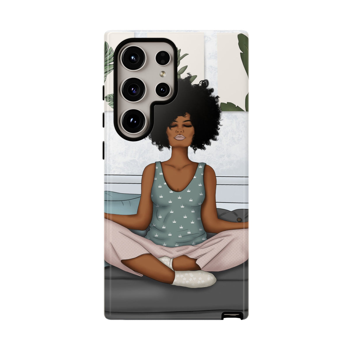 Samsung Galaxy S24 Samsung Galaxy S24 Plus Samsung Galaxy S24 Ultra Tough Cases African American Woman Black Woman Yoga Namaste Peace Joy