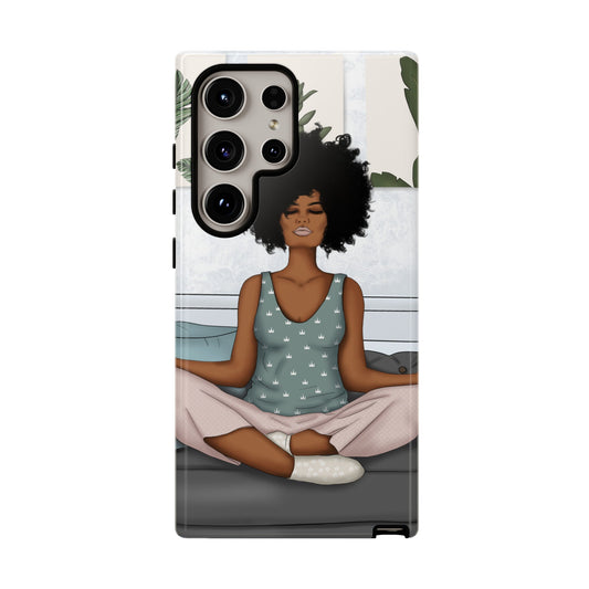 Samsung Galaxy S24 Samsung Galaxy S24 Plus Samsung Galaxy S24 Ultra Tough Cases African American Woman Black Woman Yoga Namaste Peace Joy