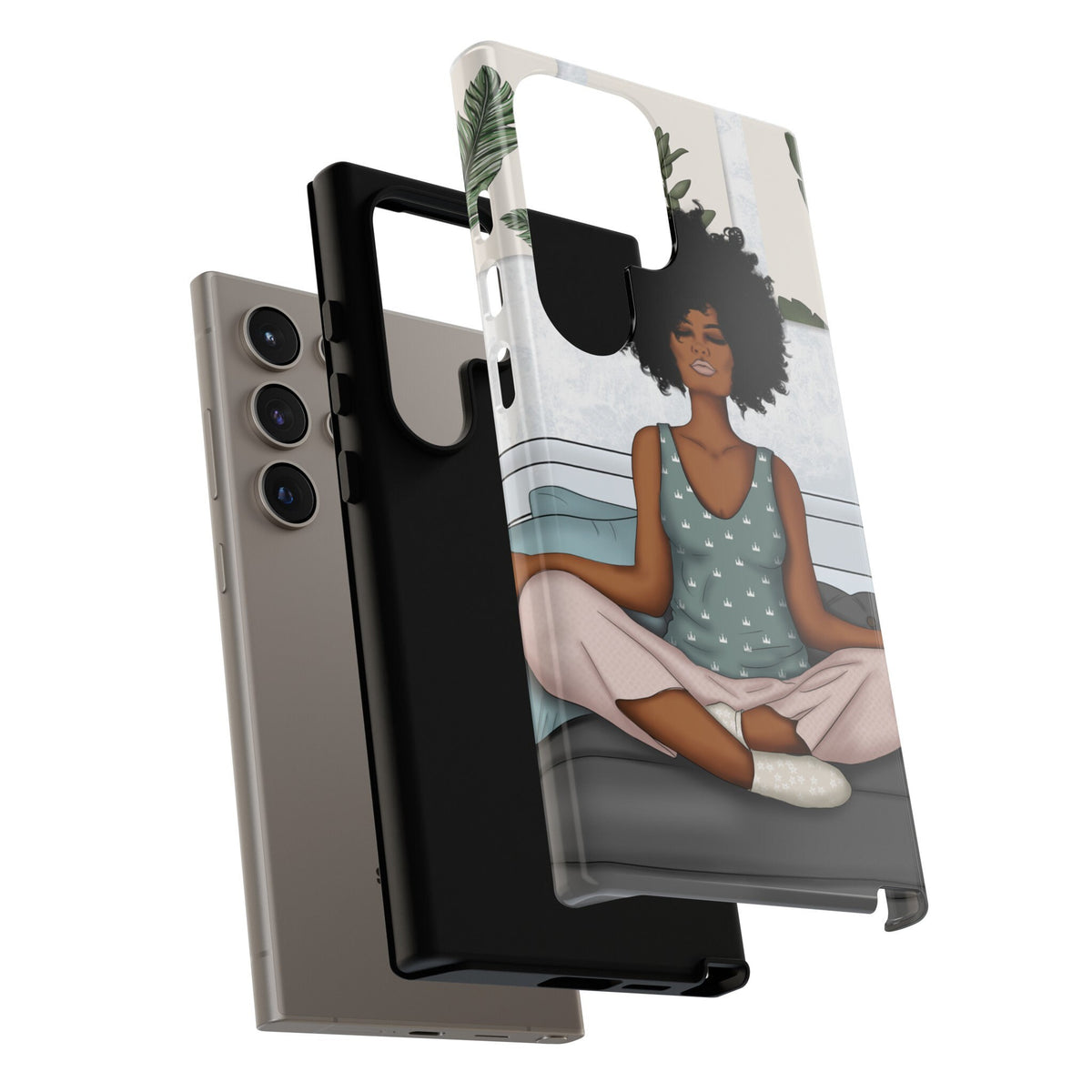 Samsung Galaxy S24 Samsung Galaxy S24 Plus Samsung Galaxy S24 Ultra Tough Cases African American Woman Black Woman Yoga Namaste Peace Joy