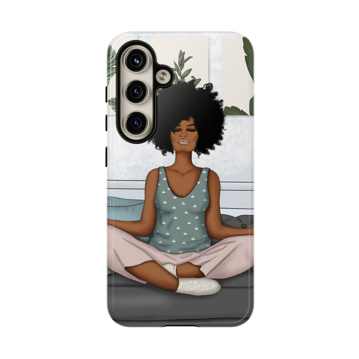 Samsung Galaxy S24 Samsung Galaxy S24 Plus Samsung Galaxy S24 Ultra Tough Cases African American Woman Black Woman Yoga Namaste Peace Joy