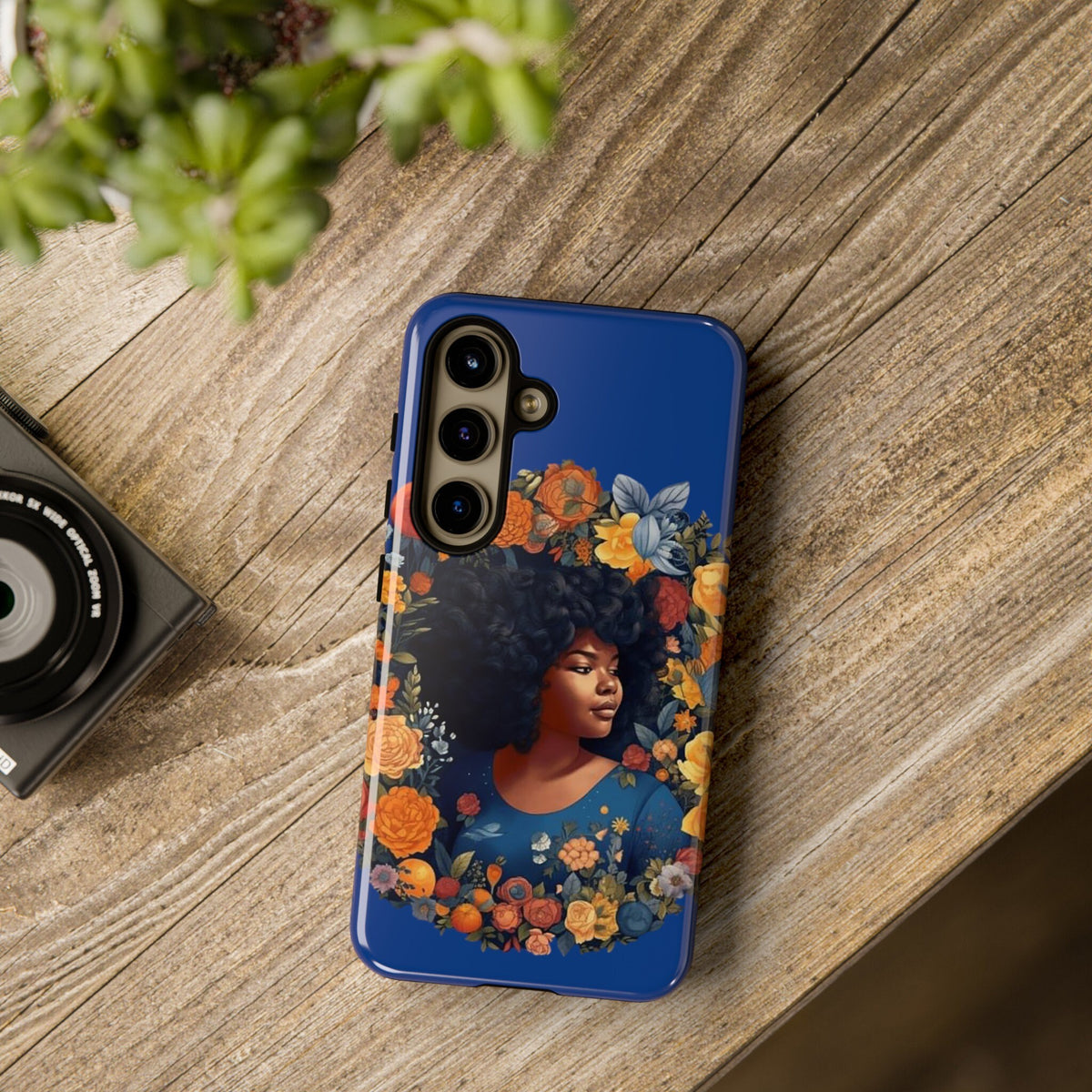 Samsung Galaxy S24 Samsung Galaxy S24 Plus Samsung Galaxy S24 Ultra Tough Case African American Black Women Flower Wreath Blue Green Orange