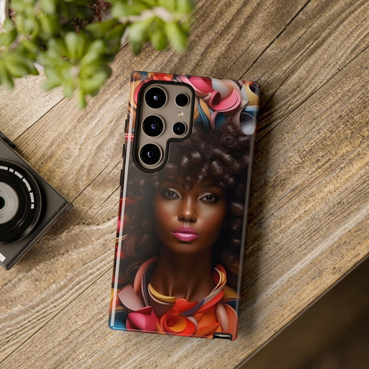 Samsung Galaxy S24 Samsung Galaxy S24 Plus Samsung Galaxy S24 Ultra Tough Case African American Woman Black Women Flowers Red Yellow Orange