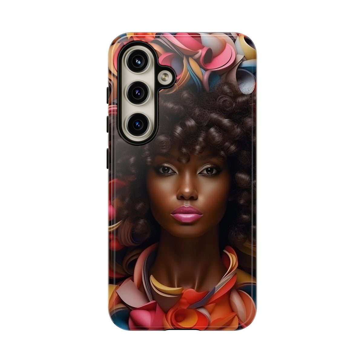 Samsung Galaxy S24 Samsung Galaxy S24 Plus Samsung Galaxy S24 Ultra Tough Case African American Woman Black Women Flowers Red Yellow Orange