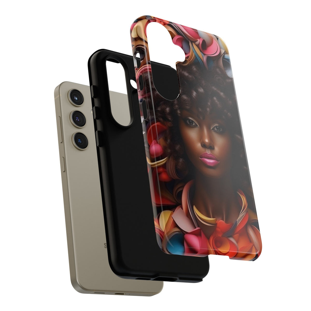 Samsung Galaxy S24 Samsung Galaxy S24 Plus Samsung Galaxy S24 Ultra Tough Case African American Woman Black Women Flowers Red Yellow Orange